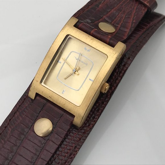 Vestal Women Watch Brown Leather Wide Band Gold To - Picture 6 of 11